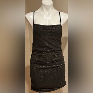 LUCY IN THE SKY Sleeveless, Black, & Gold Glitter Dress Sz XS
